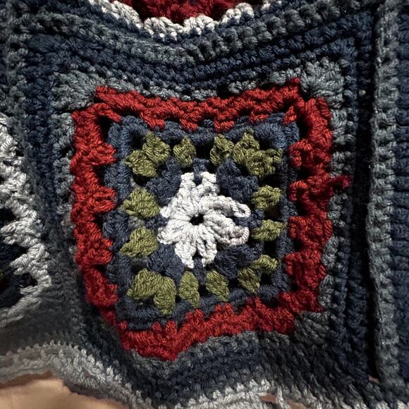 Afghan Handmade USA blues 56" x 8' crochet squares granny vintage - Picture 4 of 7